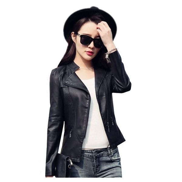

new high-quality slim autumn women's leather jacket thin short jacket ladies pu motorcycle suit punk bomber faux leather outwear, Black