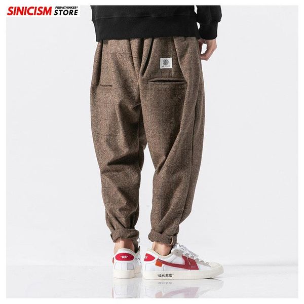 

men's pants sinicism store male loose jogger legging pant japanese casual cotton solid thick trouser 5xl chinese baggy linen harem pant, Black