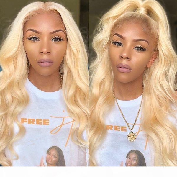 

peruvian blonde lace front human hair wig glueless #613 body wave full lace wig pre plucked wigs with baby hair, Black;brown