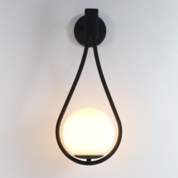 

indoor wall lamp bedroom wall light with g9 led bulb gold/black iron lamp body milk white glass lampshade tennis racquet shape