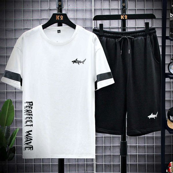 

summer capris t-shirt short men's sleeve sports casual suit, Gray