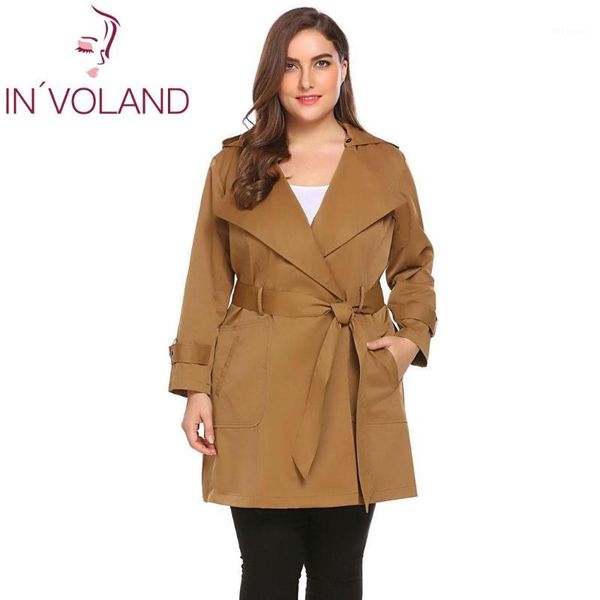 

in'voland women trench coat plus size 5xl one button hooded windbreaker long sleeve lady large overcoats big size with belt1, Tan;black
