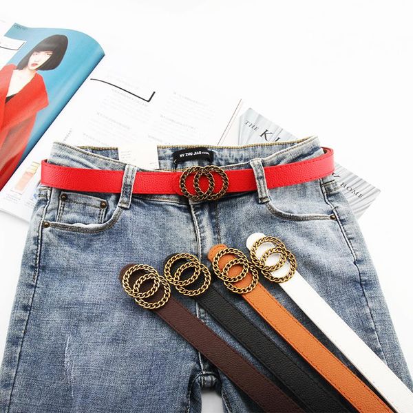 

ремни для женщин кожа pu бронзовые двойные круглые пряжки пояса марочные джинсы регулируемые ремни женские женский поясом, Black;brown