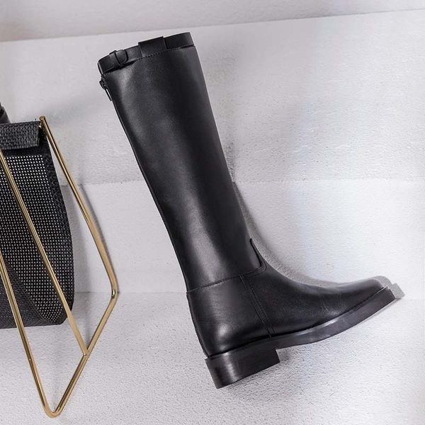 

krazing pot round toe riding equestrian boots zipper buckle straps concise designer thigh high boots l13 201124, Black