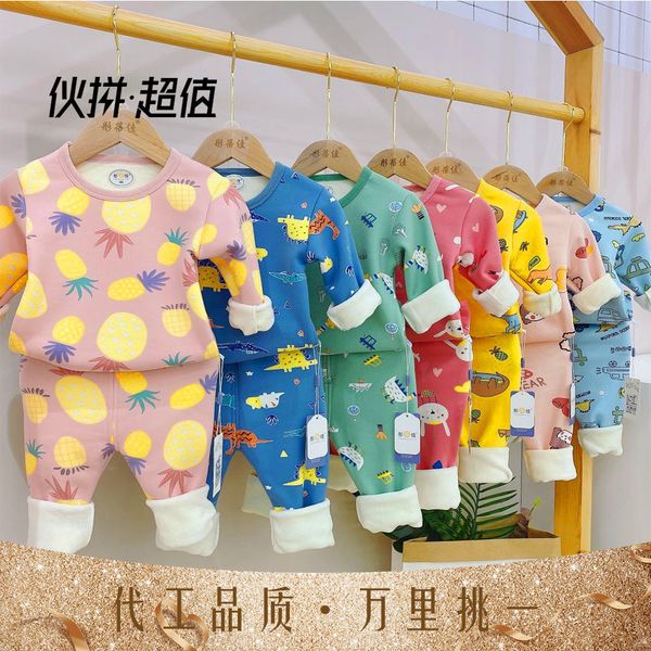 

winter 2020 new plush warm underwear set children's thickened and autumn pants home clothes are comfortable, White