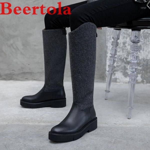 

boots autumn women's round toe zip high women genuine leather hairy long female fashion thick bottom shoes women1, Black