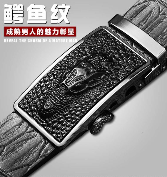 

new men's crocodile head leather belt with automatic buckle, Black;brown