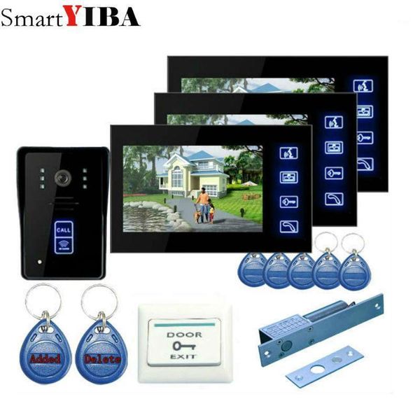 

smartyiba 7" wired video door phone system video intercom doorbell support id card unlock infrared night view rainproof lock1