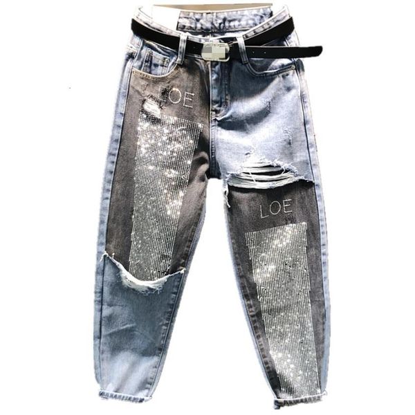 

весна осень мода ab face hit chist clife джинсы женские алмазные лодыжки длина высокой талии брюки гарема, Black;white