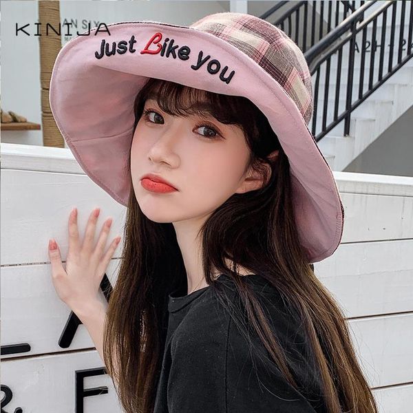 

девушки летнее большой брайм двойной хлопок пенька checkered уф защищенное письмо многофункциональный рыбак солнце шлята бассейн шляпа beach