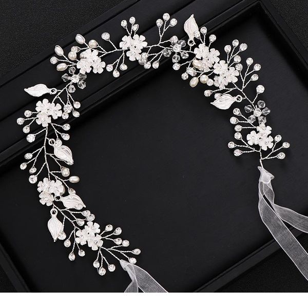 

trendy handmade wedding hair jewellery leaf flower silver color pearl crystal headband bridal headdress princess party head bbynzc, Slivery;golden