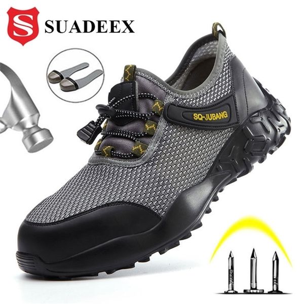 

suadeex shoes men sheos women breathable steel toe cap sneakers puncture proof construction work safety boots y200915, Black;brown
