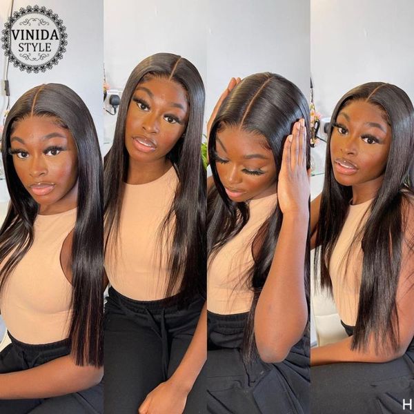 

vinida style 150% density straight 13×6 lace front human hair wigs scalp closure wigs with baby hair non-remy, Black;brown