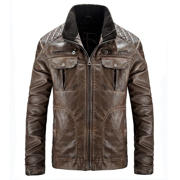 

2021 new spring new motor casual vintage pockets coat autumn thick warm fashion outwear leather jacket men caoj, Black