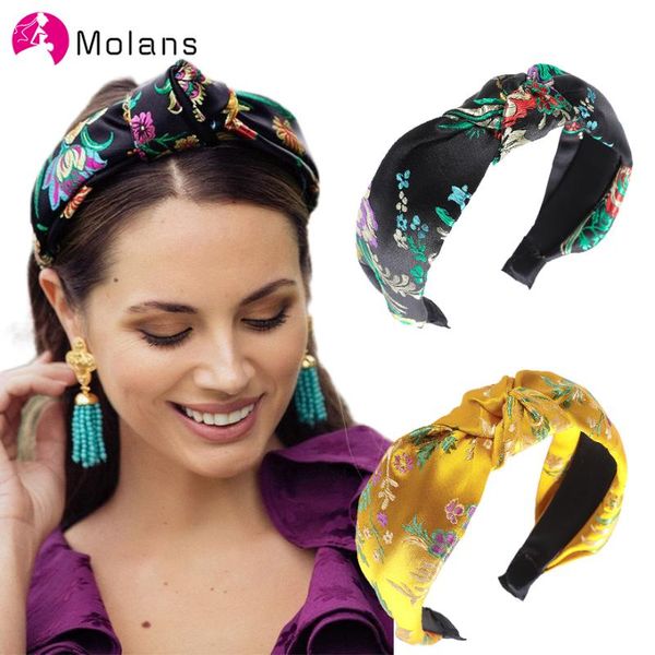 

hair accessories molans vintage chinese style flower embroidery headbands girls women turban knotted headband headwrap female