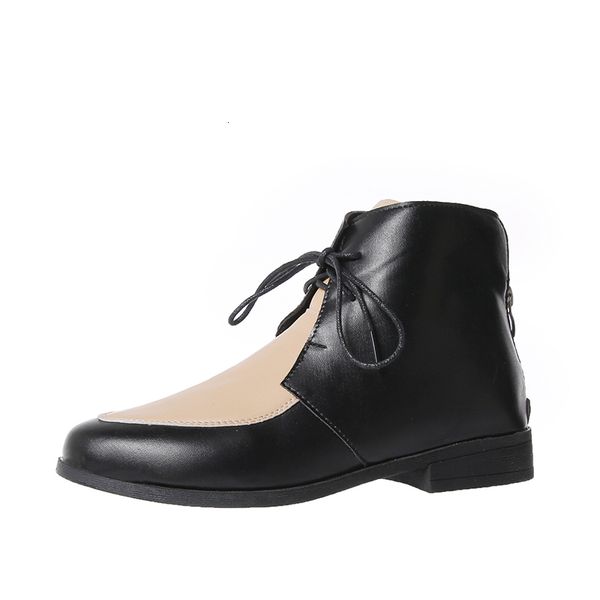 

2021 new women ankle boots vintage autum patchwork leather ladies lace up plus size retro comfort low heel fashion shoes 1 gmbk, Black