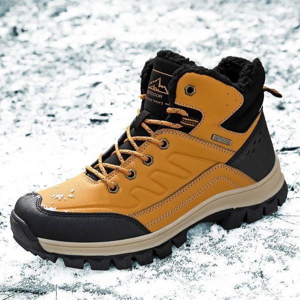 

2020 men boots winter warm ankle snow boots outdoors round toe sneakers mens casual climbing hiking shoes hc97021, Black