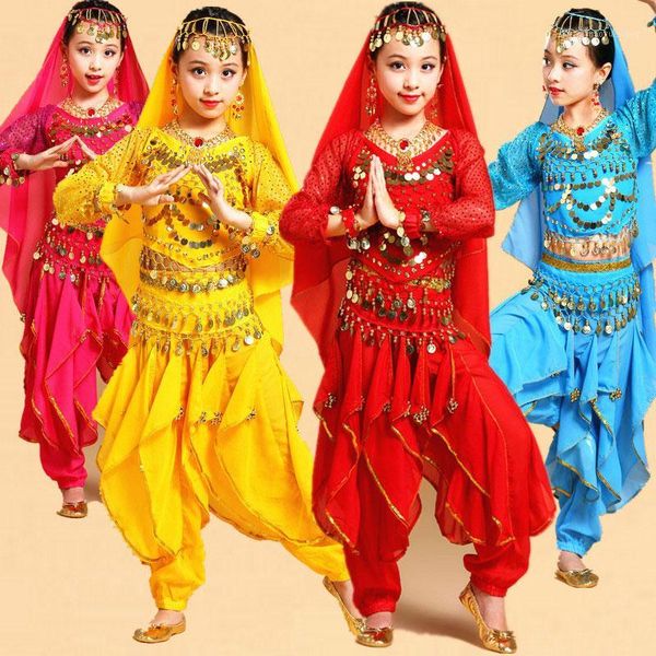

long sleeve kid girls belly dancing costume set kids performance dance children girl bellydance girl egypt dance costumes1, Black;red