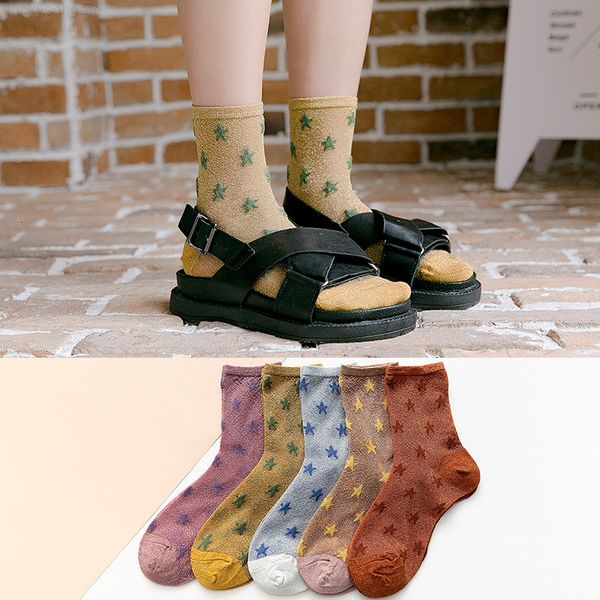 

with new socks women's silk summer casual thin material 5 pair, Black;white