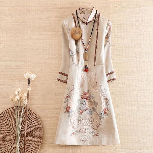 

high-end autumn women vintage royal dress cheongsam ethnic retro elegant jacquard elegant lady party qipao dress s-xxl1, Red