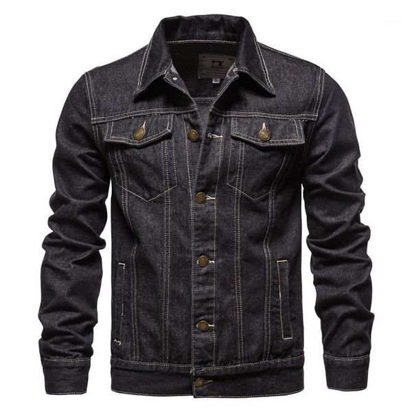 

negizber new 2020 cotton lapel denim jacket men casual solid color good quality jeans jacket men autumn slim fit men's jackets1, Black;brown