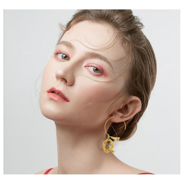

26 letter earrings fashion style alphabetic gold earrings slub letter ear coil wmtycf luckyhat, Silver