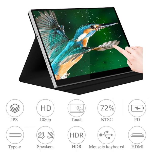 

monitors 13.3 10 point touch portable type c monitor for windows os pc lahd gaming hdr big screen phone game switch ps4