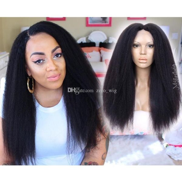

silk lace front wigs for black women natural color yaki straight brazilian remy human hair wigs with baby hair, Black;brown