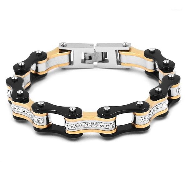 

wholesale bling crystal motorcycle bracelet stainless steel jewelry gold black bicycle chain motor biker men bracelet 316b1