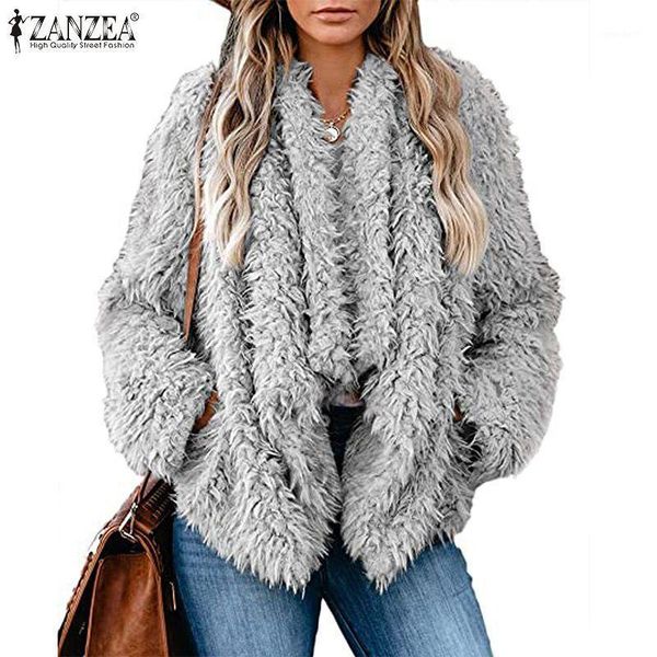 

women's jackets 2021 winter warm stylish solid coats fluffy outwears casual long sleeve lapel open front overcoats female 1, Black;brown