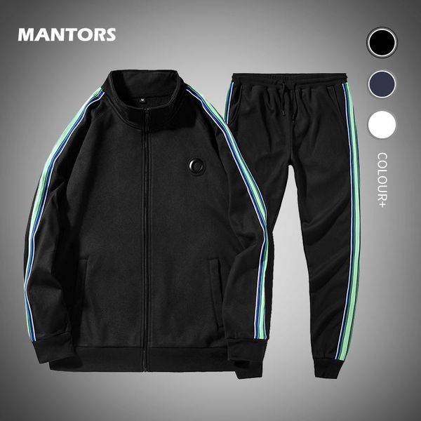 

men sweatshirt 2 pieces casual tracksuit 2021 striped sportswear set spring autumn men's sets jacket+pants sporting hoodies suit, Gray