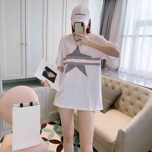 

2022 factory wholesale new spring and summer d print short sleeve round neck t-shirt women's loose and versatile casual women's st, White