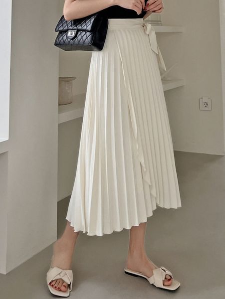 

dazy high waist wrap hem belted pleated skirt b635#, Black