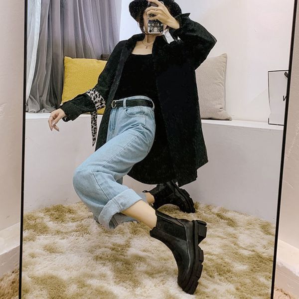 

rizabina ins real leather women ankle boots fashion platform warm fur high heel winter shoes woman casual footwear size 35-42 201124, Black