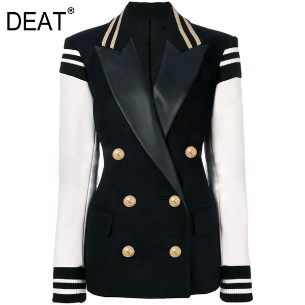 

women's jackets [deat] high end women coat threaded cuffs double row metal lion button contrast leather jacket fashion 2021 spring gd10, Black;brown