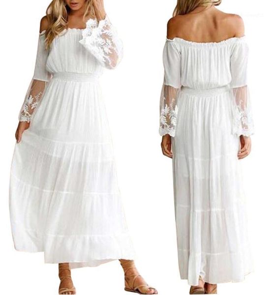 

casual dresses one-line collar lace stitching dress fashion women elegant vintage sweet white beach summer sundress1, Black;gray