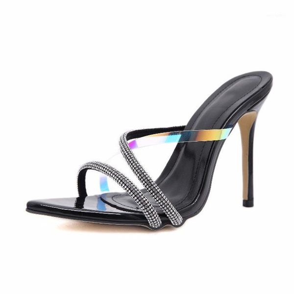 

shiny rhinestones high heels slippers women sandals summer shoes woman transparent high heel pumps sandals women shoes1, Black
