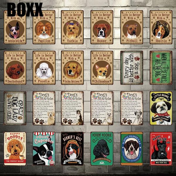 

жизнь лучше с боксер йорки пудель металлический знак олово плакат дома декор бар стены искусства росписью 20 * 30 см размер