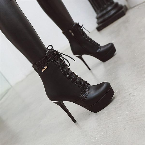 

boots ymechic fashion ladies high heels black stiletto platform gothic cross tied zipper womens punk rock shoes winter 20211
