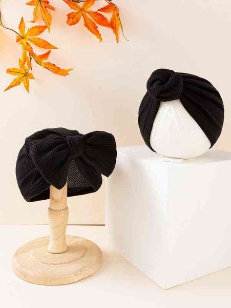 

2pcs baby bow decor solid turban hat she, Yellow