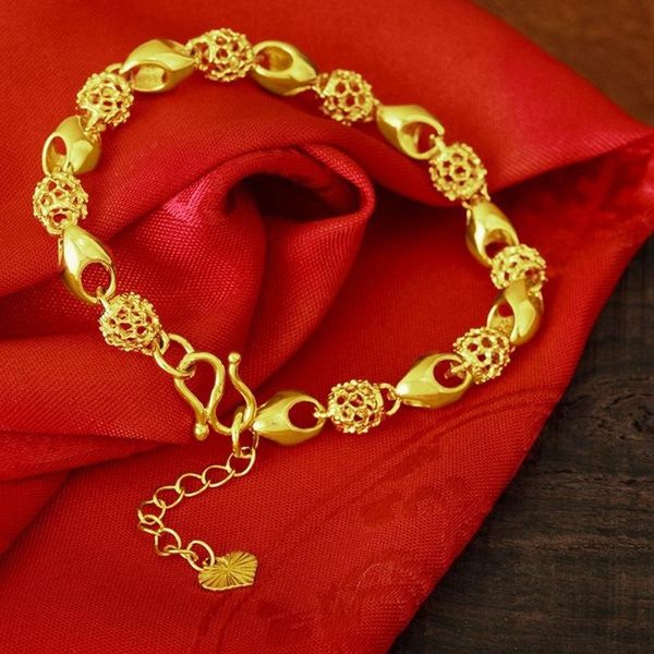 

no fade gold color bracelet bride jewelry hollow exquisite alluvial gold bracelet ladies jewelry, Black