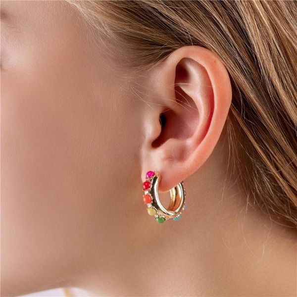 

chiao fashion jewelry rainbow colorful huggies pearl hoops earrings for women, Golden;silver