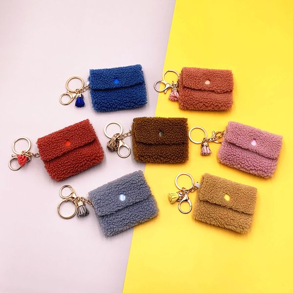 

pom pom keychain cute purse bag charm key ring plush wallet keychains for women car pendant fashion accessories party gift 7 styles bwe2361