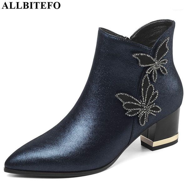 

boots allbitefo fashion girls butterfly decoration genuine leather women autumn winter concise pointed toe ankle1, Black