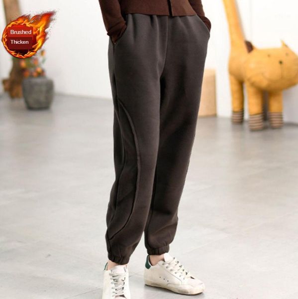 

fleece thick sweat pants women's winter plus size loose slimming harem pants thermal ankle banded exercise for women1, Black;white