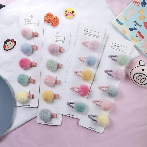 

hair accessories 5pcs/set baby colorful plush clips furry ball hairpin for girl barrettes kids cute headwear bebes accesorios, Slivery;white