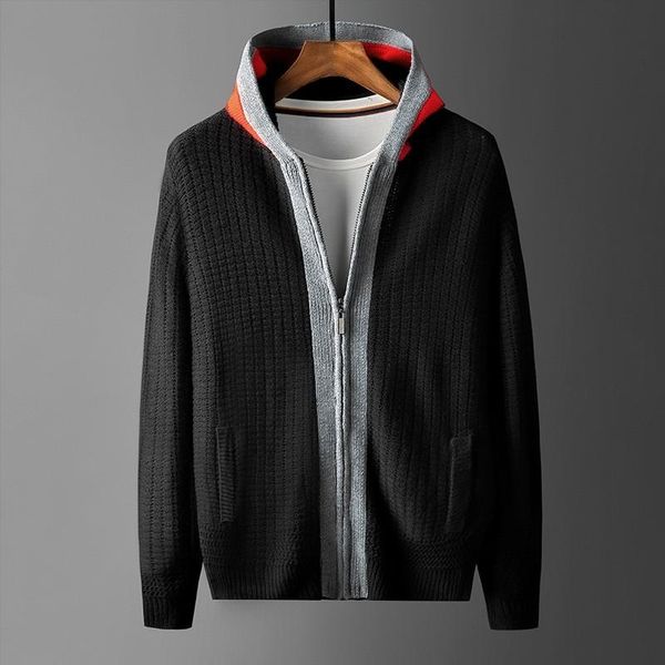 

classic hooded mens sweaters contrast color zipper casual sweater male fashion fit man sweaters size 4xl, White;black