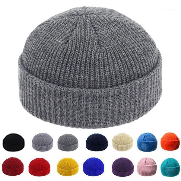 

brimless hats hip hop beanie skullcap street knitted hat women men acrylic casual solid pumpkin portable melon cap1, Blue;gray