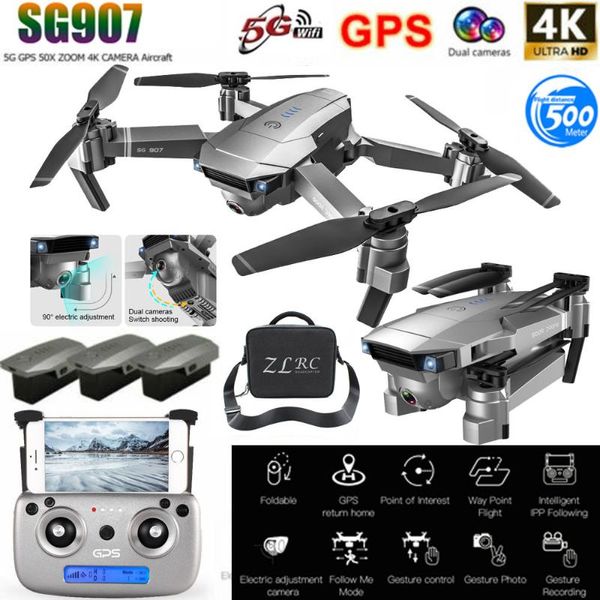 

drones sg907 gps drone with 4k 1080p hd dual camera 5g wifi rc quadcopter optical flow positioning foldable mini vs e520s e58