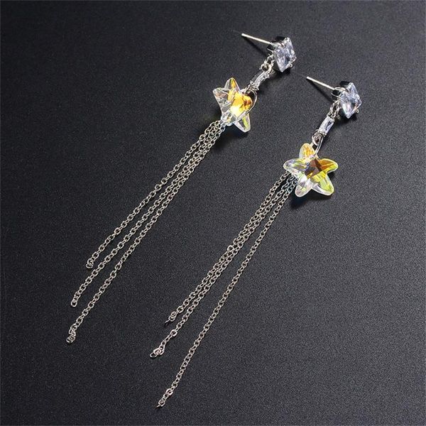

stud silver plated star tassel cubic zirconia earrings women couple wedding gift for girlfriend fashion jewelry, Golden;silver